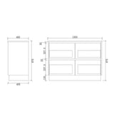 TD1200-KB - 1200x460x880mm Four Drawer Kickboard PVC Vanity with Ceramic Basin – alternate view