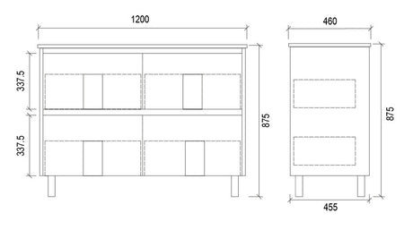 TD1200D - 1200x460x875mm PVC Vanity with Double Bowl Ceramic Basin – alternate view