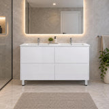 Teddy Four Draw PVC Vanity 1200mm on Legs Double Bowl- 1200x460x875mm