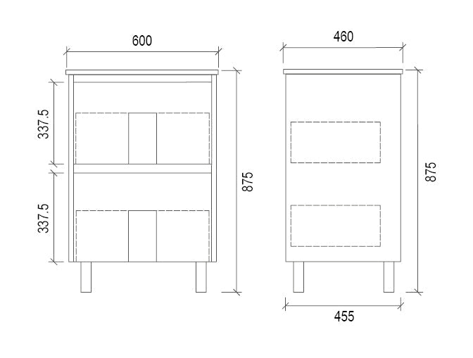 TD600 - 600x460x875mm PVC Vanity with Ceramic Basin – alternate view