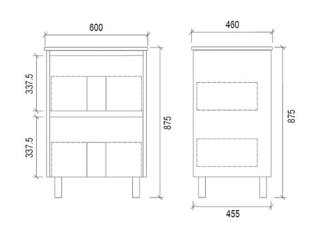 TD600 - 600x460x875mm PVC Vanity with Ceramic Basin – alternate view