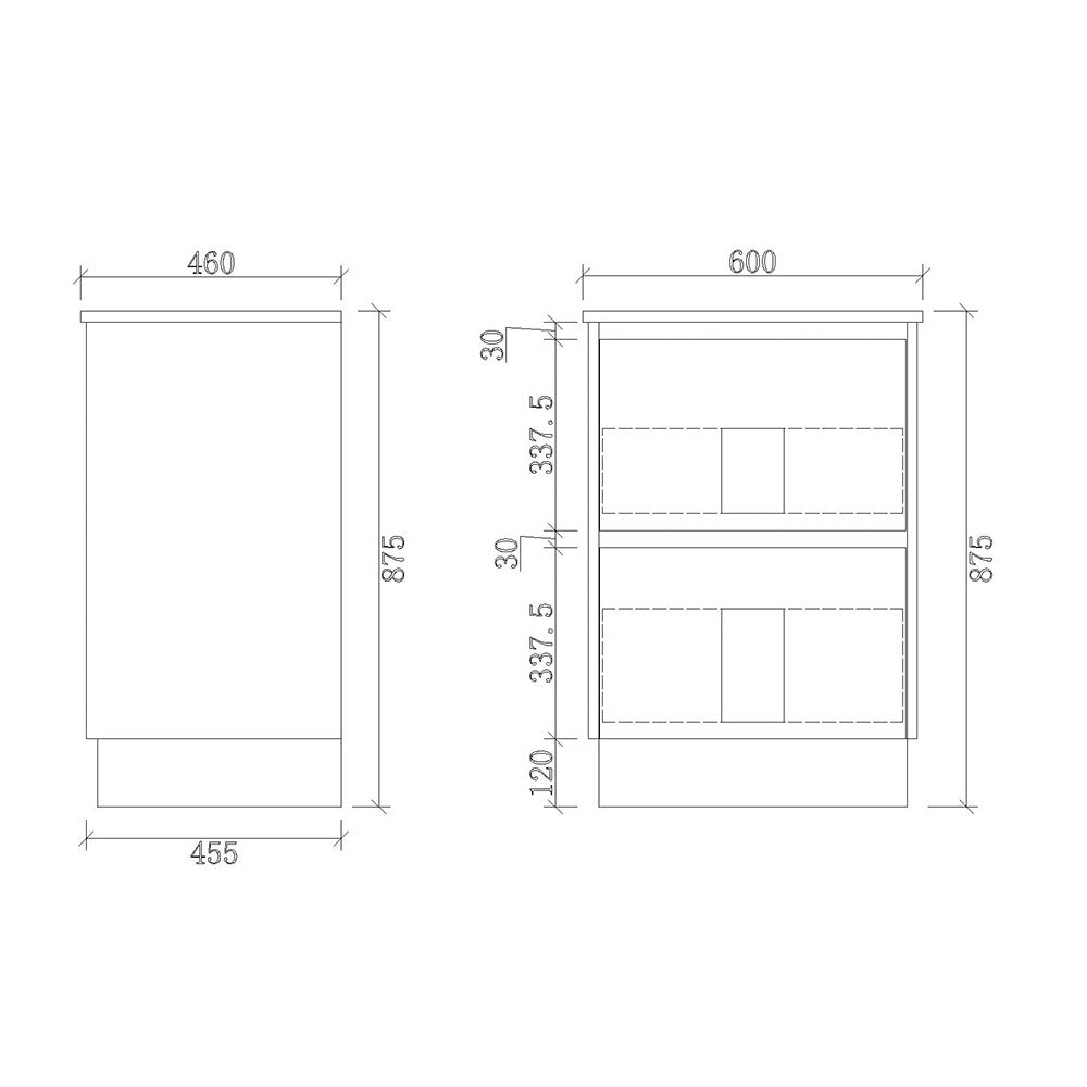 TD600-KB - 600x460x880mm Two Drawer Kickboard PVC Vanity with Ceramic Basin – alternate view