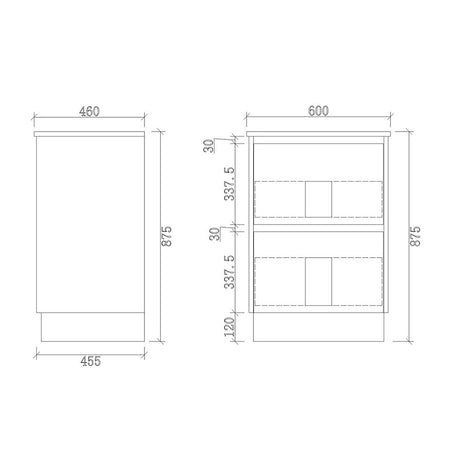 TD600-KB - 600x460x880mm Two Drawer Kickboard PVC Vanity with Ceramic Basin – alternate view