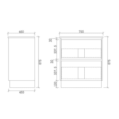 TD750-KB - 750x460x880mm Two Drawer Kickboard PVC Vanity with Ceramic Basin – alternate view