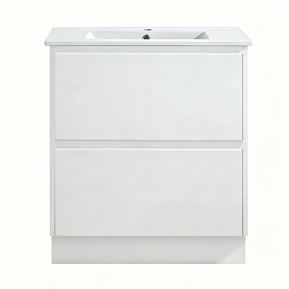 TD750-KB - 750x460x880mm Two Drawer Kickboard PVC Vanity with Ceramic Basin