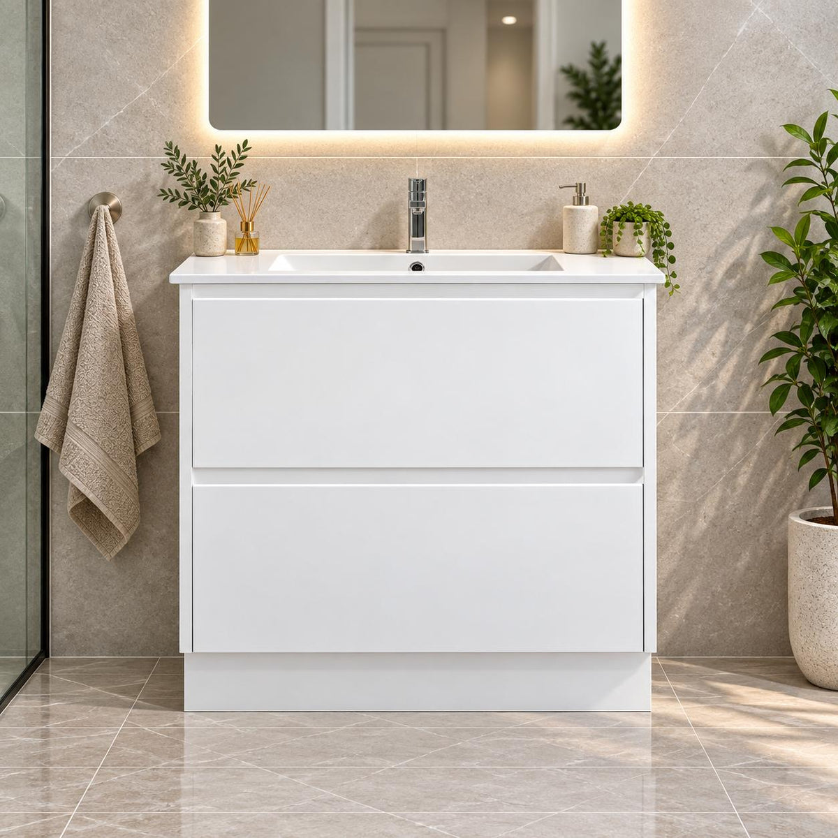 Teddy Two Draw PVC Vanity 750mm on Kickboard - 750x460x880mm