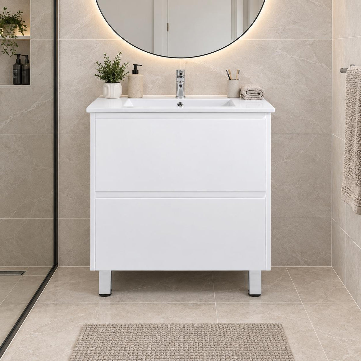 Teddy Two Draw PVC Vanity 750mm on Legs - 750x460x875mm