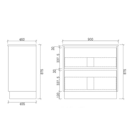 TD900-KB - 900x460x880mm Two Drawer Kickboard PVC Vanity with Ceramic Basin – alternate view