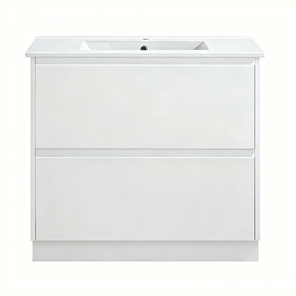 TD900-KB - 900x460x880mm Two Drawer Kickboard PVC Vanity with Ceramic Basin