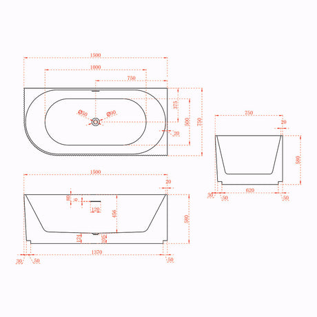 Avalon V-Groove Fluted Left-Hand Corner Matte White Freestanding Bath - 1500mm – view 5