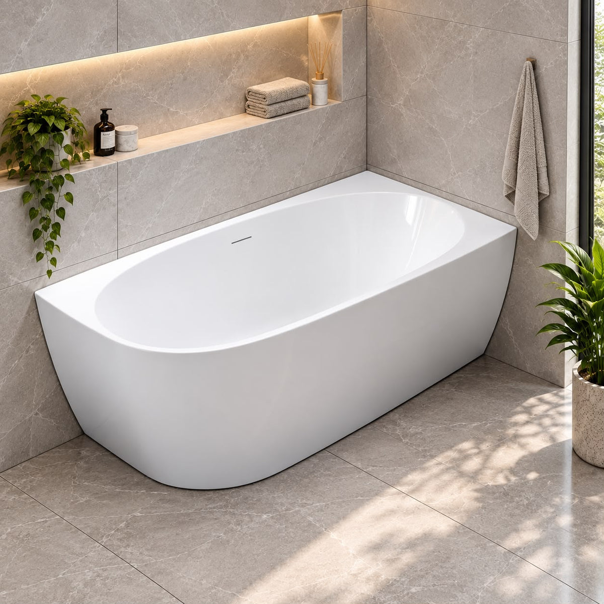 Vienna Egg Gloss White Corner Freestanding Bath Right Hand - 1700mm