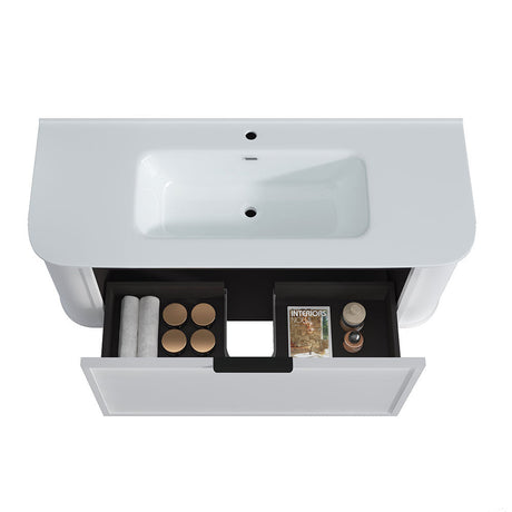 Curved Shaker Matte White Wall-Hung Vanity Units - 1200x460x420mm – detail view