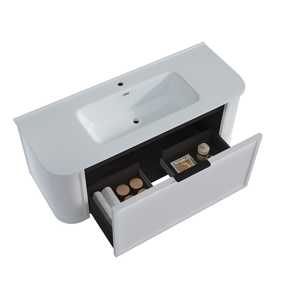 Curved Shaker Matte White Wall-Hung Vanity Units - 1200x460x420mm – view 4