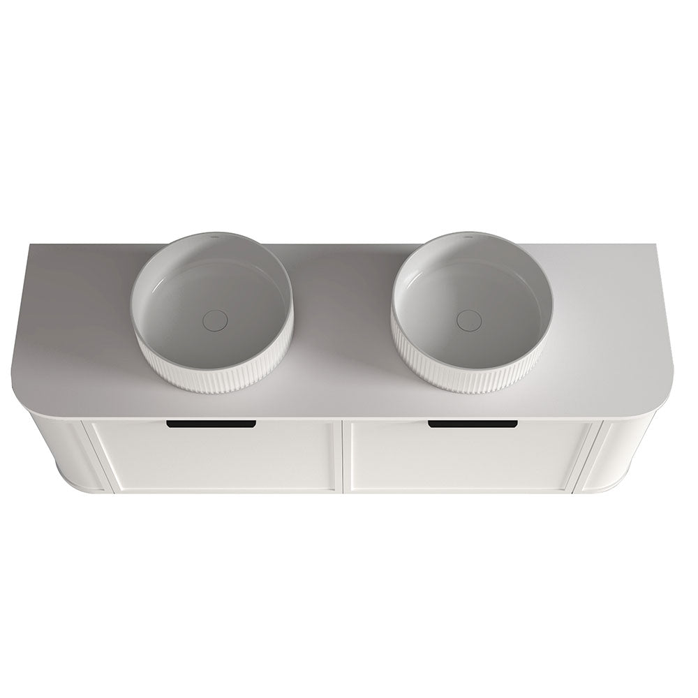 Curved Shaker Matte White Wall-Hung Vanity Units - Double Bowl - 1500x460x420mm – detail view