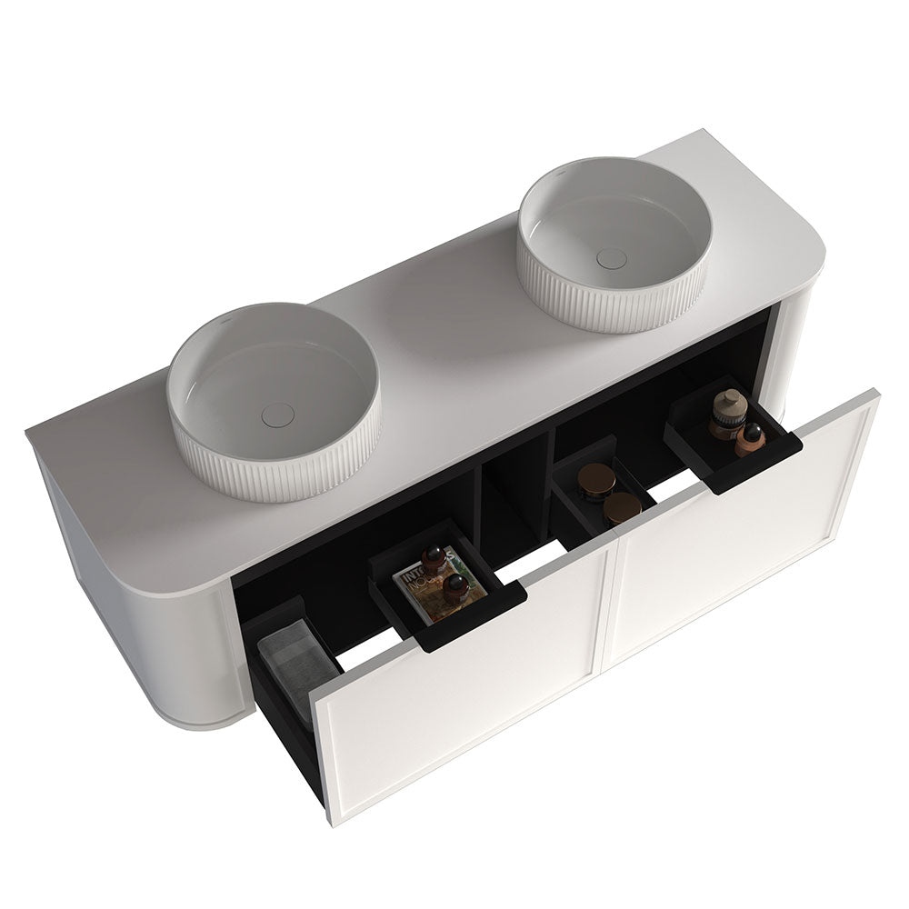 Curved Shaker Matte White Wall-Hung Vanity Units - Double Bowl - 1500x460x420mm – view 4