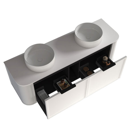 Curved Shaker Matte White Wall-Hung Vanity Units - Double Bowl - 1500x460x420mm – view 4