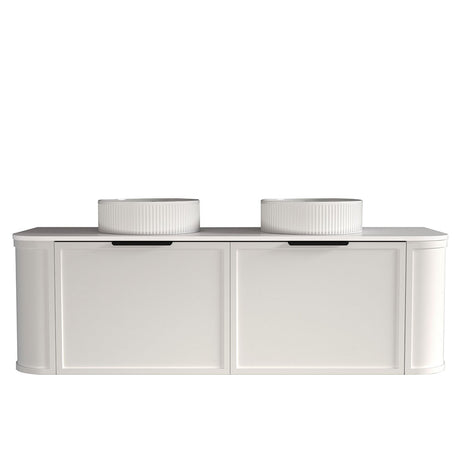 Curved Shaker Matte White Wall-Hung Vanity Units - Double Bowl - 1500x460x420mm