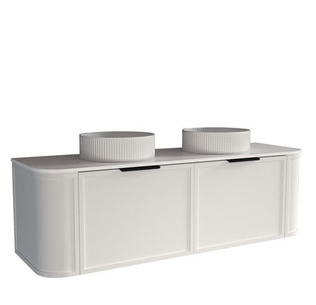 Curved Shaker Matte White Wall-Hung Vanity Units - Double Bowl - 1500x460x420mm – alternate view