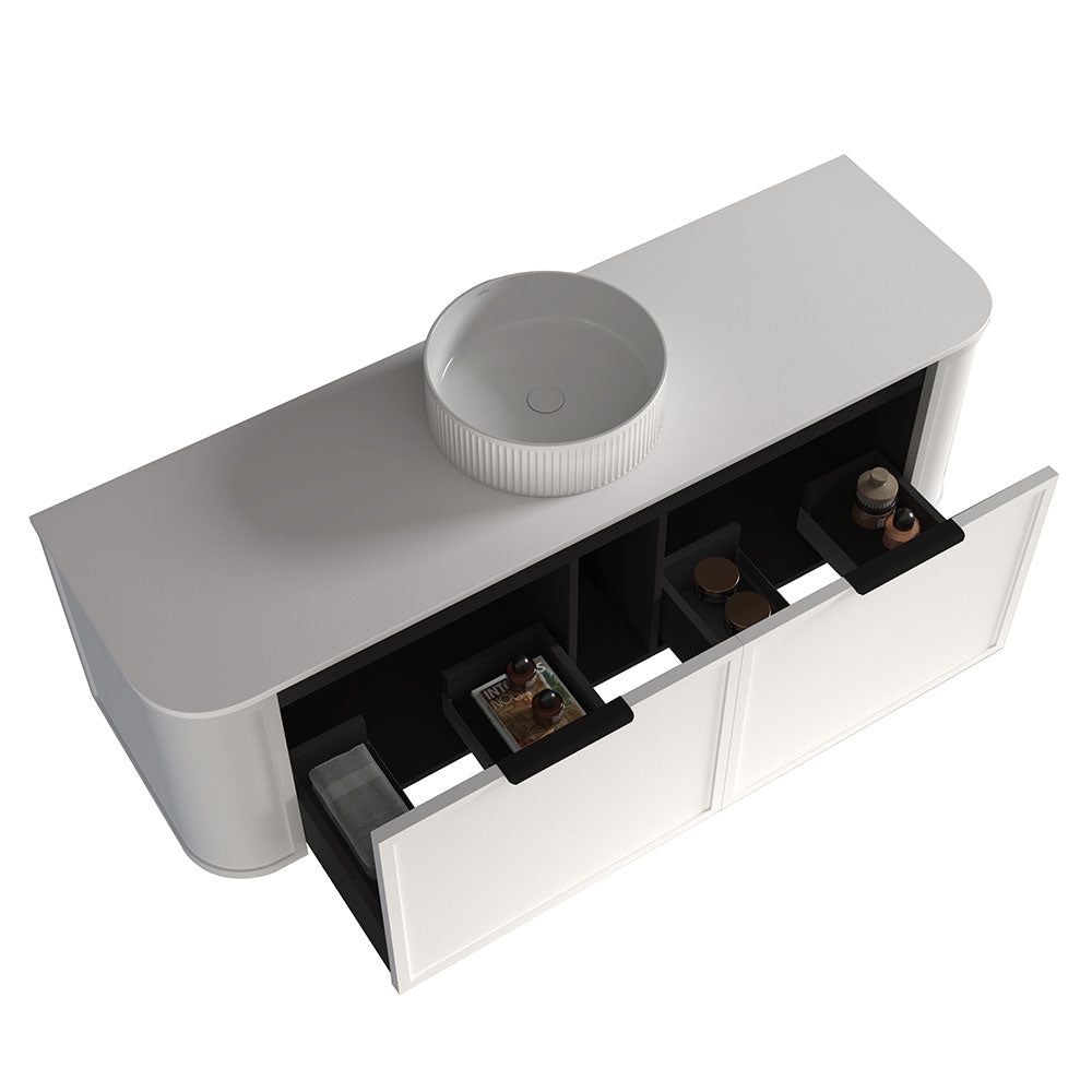 Curved Shaker Matte White Wall-Hung Vanity Units - Single Bowl - 1500x460x420mm – view 4