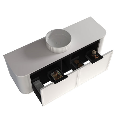 Curved Shaker Matte White Wall-Hung Vanity Units - Single Bowl - 1500x460x420mm – view 4