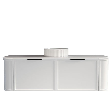 Curved Shaker Matte White Wall-Hung Vanity Units - Single Bowl - 1500x460x420mm