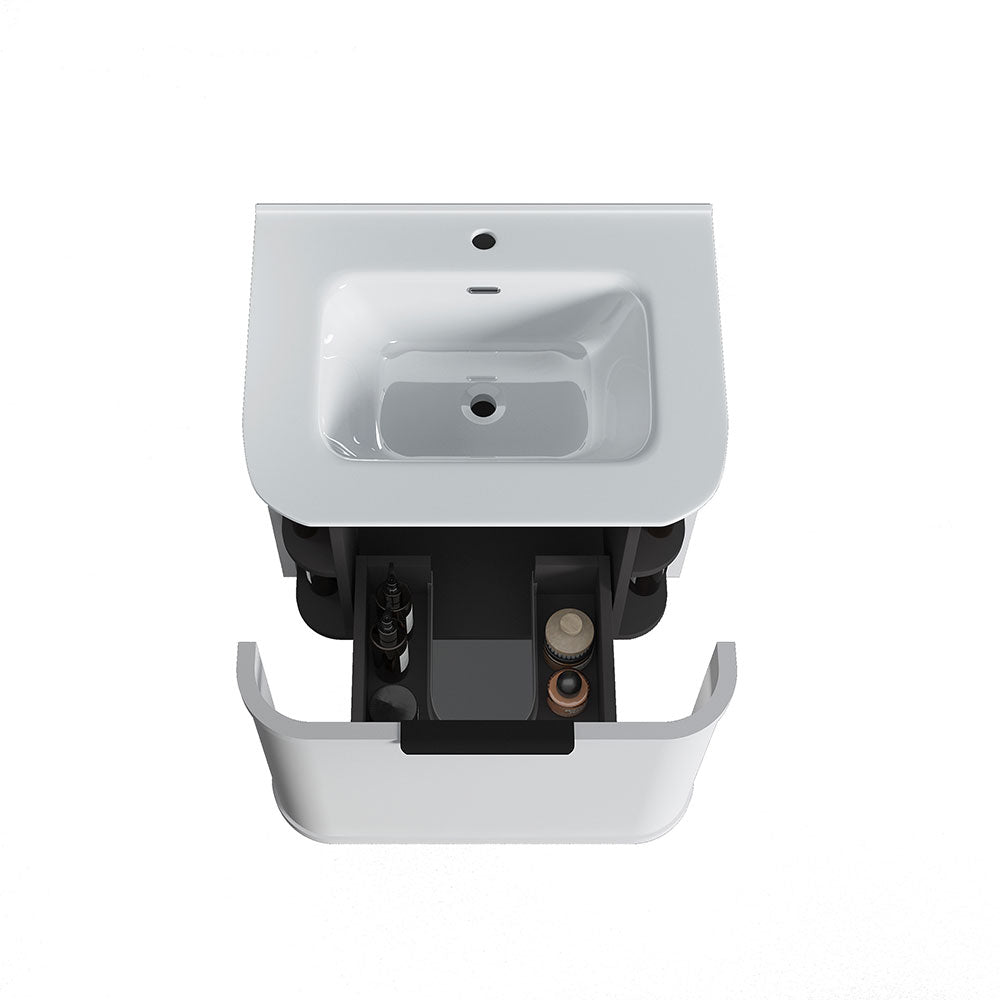 Curved Shaker Matte White Wall-Hung Vanity Units - 600x460x420mm – detail view