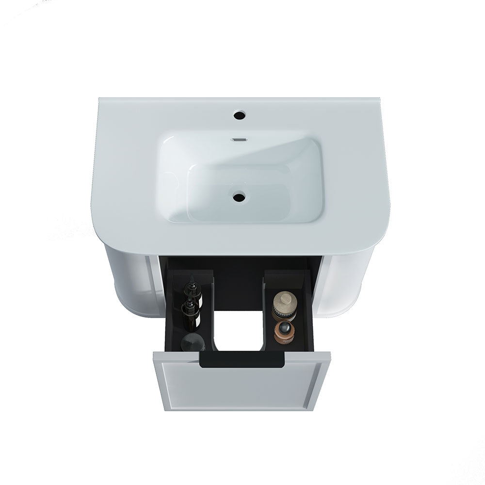 Curved Shaker Matte White Wall-Hung Vanity Units - 750x460x420mm – detail view