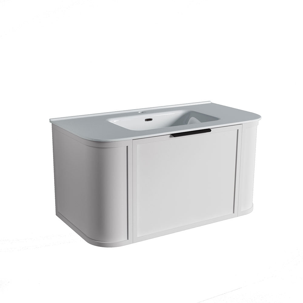 Curved Shaker Matte White Wall-Hung Vanity Units - 900x460x420mm – alternate view