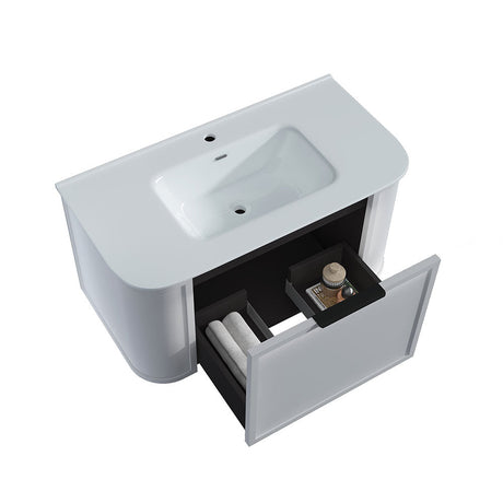 Curved Shaker Matte White Wall-Hung Vanity Units - 900x460x420mm – view 4