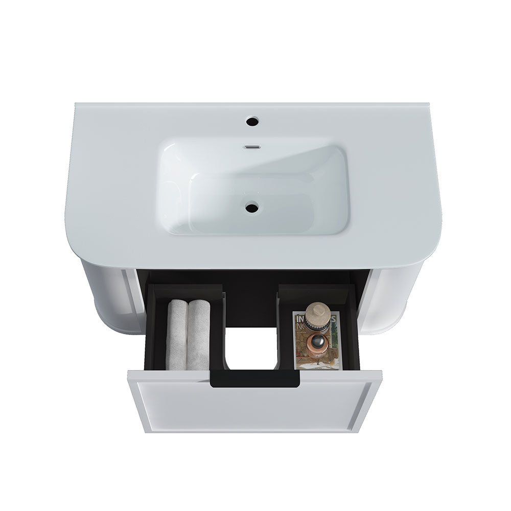 Curved Shaker Matte White Wall-Hung Vanity Units - 900x460x420mm – detail view