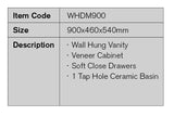 WHDM900 - 900x460x540mm Wall Hung Vanity with Veneer Cabine – detail view