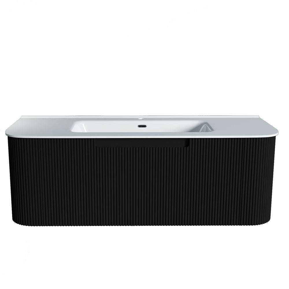 Fluted Matte Black Wall-Hung Vanity Units - 1200x460x420mm