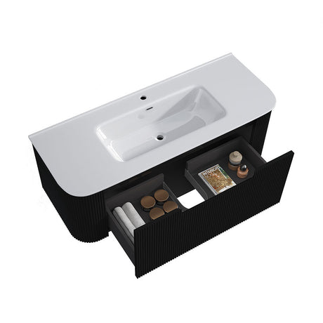 Fluted Matte Black Wall-Hung Vanity Units - 1200x460x420mm – view 4