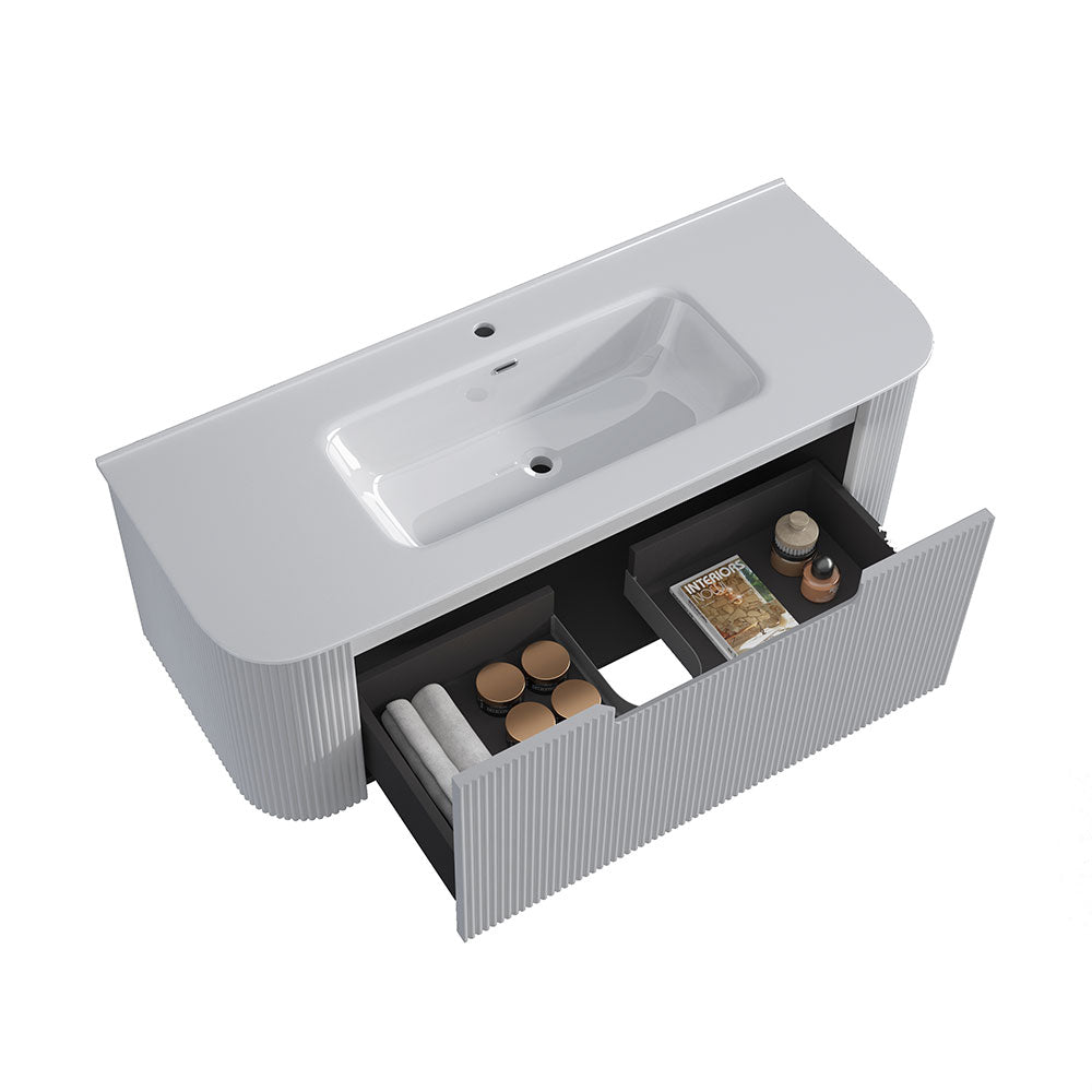 Fluted Matte White Wall-Hung Vanity Units - 1200x460x420mm – view 4