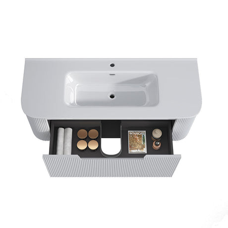 Fluted Matte White Wall-Hung Vanity Units - 1200x460x420mm – detail view