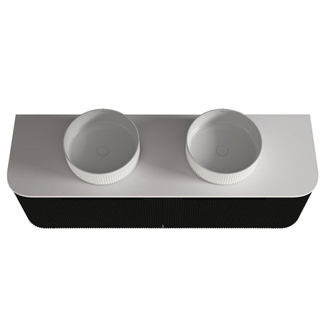 Fluted Matte Black Wall-Hung Vanity Units - Double Bowl - 1500x460x420mm – detail view