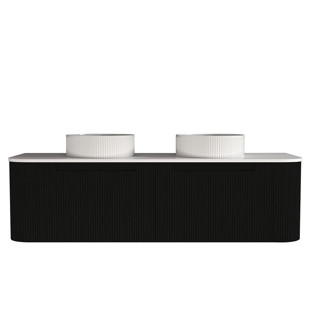Fluted Matte Black Wall-Hung Vanity Units - Double Bowl - 1500x460x420mm – alternate view