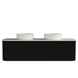 Fluted Matte Black Wall-Hung Vanity Units - Double Bowl - 1500x460x420mm – alternate view