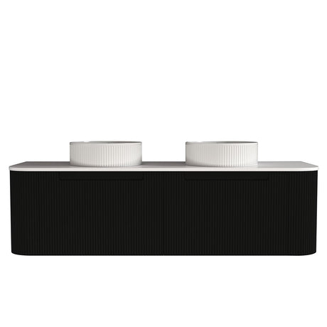 Fluted Matte Black Wall-Hung Vanity Units - Double Bowl - 1500x460x420mm – alternate view