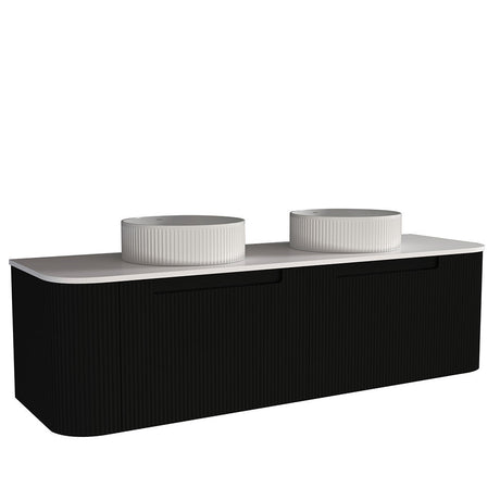 Fluted Matte Black Wall-Hung Vanity Units - Double Bowl - 1500x460x420mm