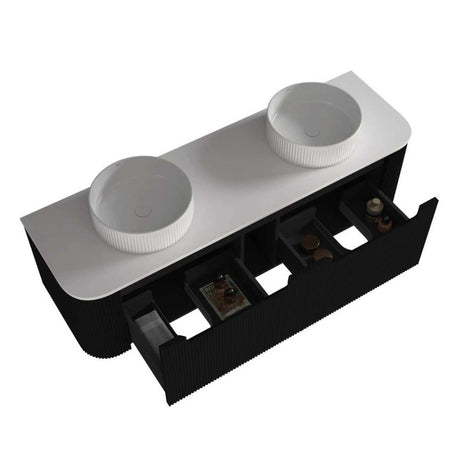 Fluted Matte Black Wall-Hung Vanity Units - Double Bowl - 1500x460x420mm – view 4