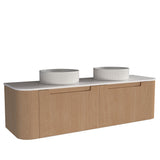 Fluted Natural Oak Wall-Hung Vanity Units - Double Bowl - 1500x460x420mm