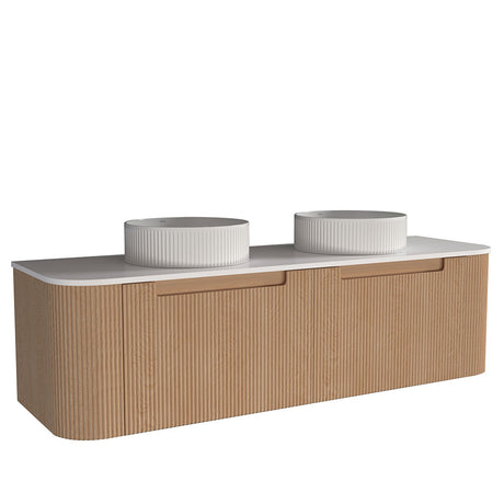 Fluted Natural Oak Wall-Hung Vanity Units - Double Bowl - 1500x460x420mm