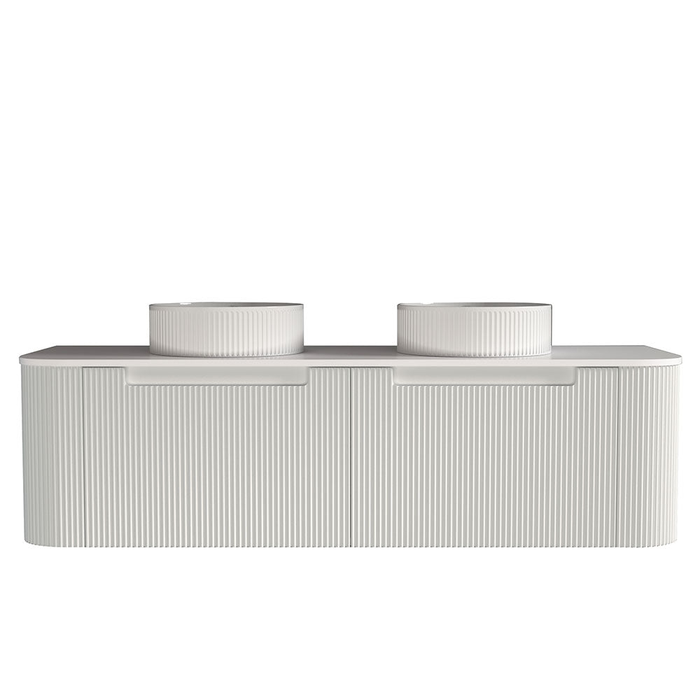 Fluted Matte White Wall-Hung Vanity Units - Double Bowl -1500x460x420mm – alternate view