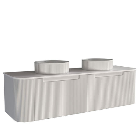 Fluted Matte White Wall-Hung Vanity Units - Double Bowl -1500x460x420mm