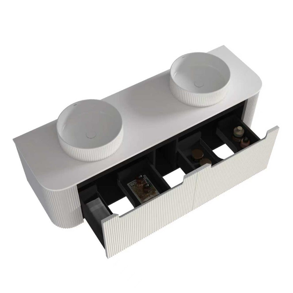 Fluted Matte White Wall-Hung Vanity Units - Double Bowl -1500x460x420mm – view 4