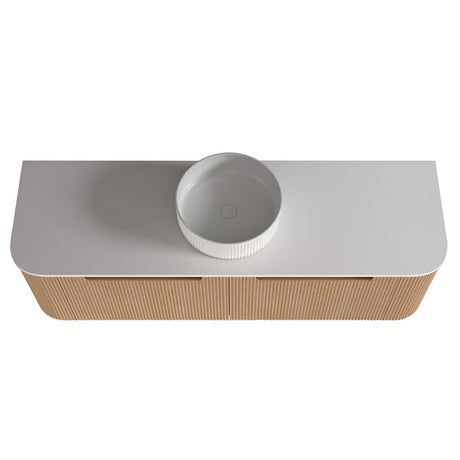 Fluted Natural Oak Wall-Hung Vanity Units - Single Bowl - 1500x460x420mm – alternate view