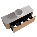 Fluted Natural Oak Wall-Hung Vanity Units - Single Bowl - 1500x460x420mm – detail view