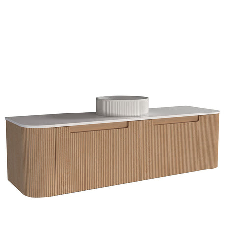 Fluted Natural Oak Wall-Hung Vanity Units - Single Bowl - 1500x460x420mm