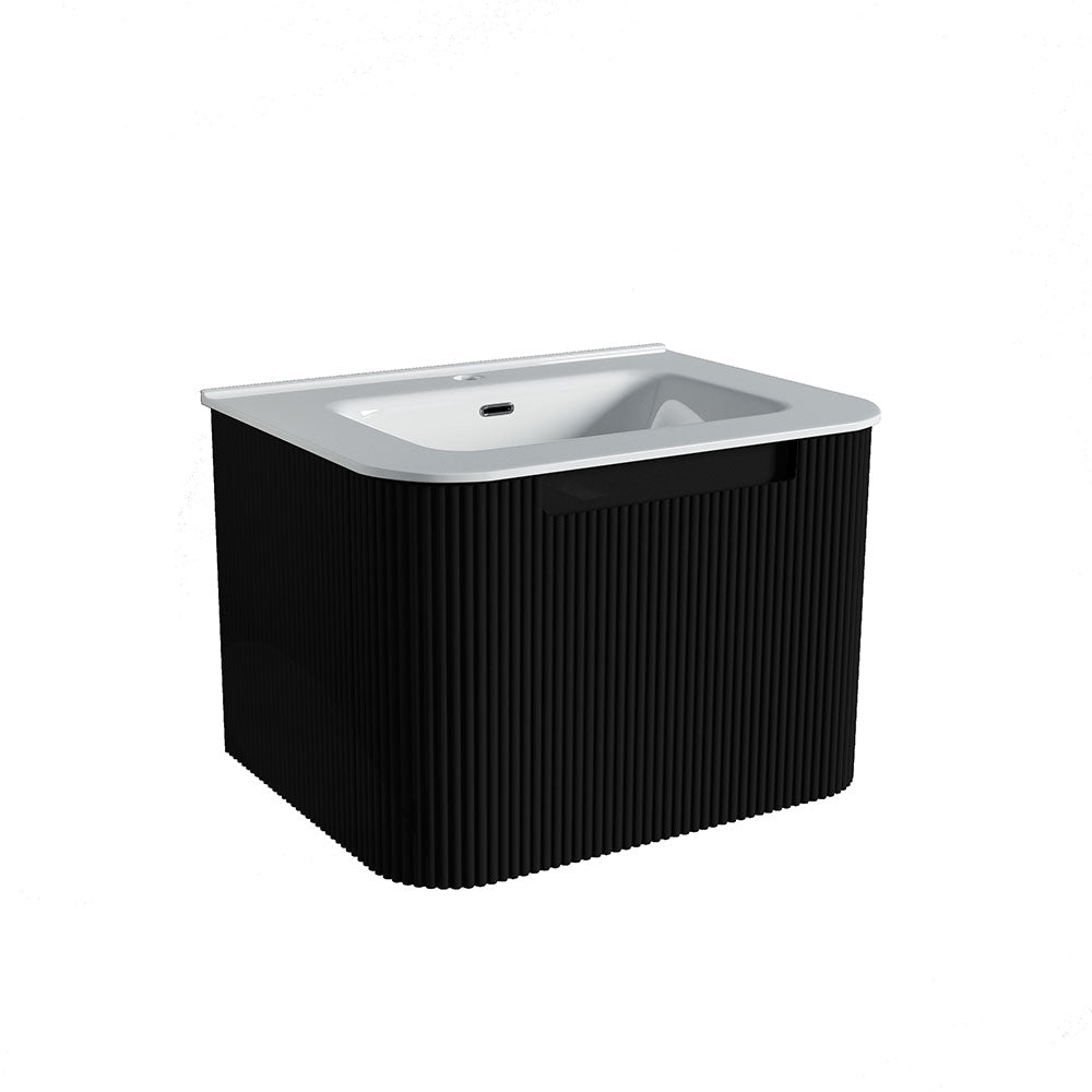 Fluted Matte Black Wall-Hung Vanity Units - 600x460x420mm – alternate view